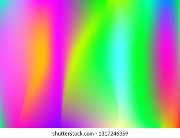 Holographic abstract background. Neon holographic backdrop with gradient mesh. 90s, 80s retro style. Iridescent graphic template for book, annual, mobile interface, web app.