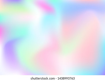 Holographic abstract background. Neon holographic backdrop with gradient mesh. 90s, 80s retro style. Iridescent graphic template for book, annual, mobile interface, web app.