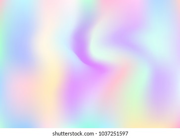 Holographic abstract background. Plastic holographic backdrop with gradient mesh. 90s, 80s retro style. Iridescent graphic template for book, annual, mobile interface, web app.