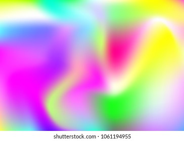 Holographic abstract background. Plastic holographic backdrop with gradient mesh. 90s, 80s retro style. Pearlescent graphic template for brochure, banner, wallpaper, mobile screen.