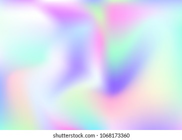 Holographic abstract background. Plastic holographic backdrop with gradient mesh. 90s, 80s retro style. Iridescent graphic template for brochure, flyer, poster design, wallpaper, mobile screen.