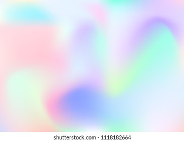 Holographic abstract background. Plastic holographic backdrop with gradient mesh. 90s, 80s retro style. Iridescent graphic template for banner, flyer, cover design, mobile interface, web app.