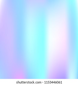 Holographic abstract background. Plastic holographic backdrop with gradient mesh. 90s, 80s retro style. Iridescent graphic template for brochure, flyer, poster design, wallpaper, mobile screen.