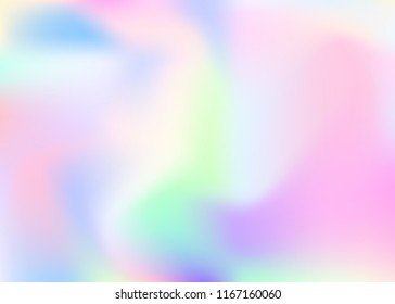 Holographic abstract background. Plastic holographic backdrop with gradient mesh. 90s, 80s retro style. Pearlescent graphic template for banner, flyer, cover design, mobile interface, web app.