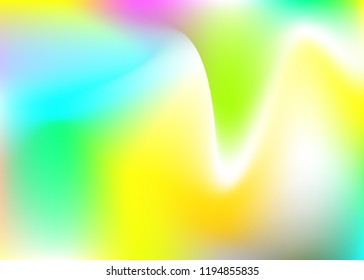 Holographic abstract background. Plastic holographic backdrop with gradient mesh. 90s, 80s retro style. Iridescent graphic template for brochure, flyer, poster design, wallpaper, mobile screen.