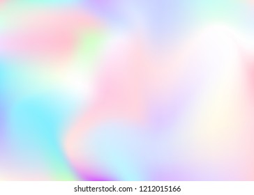 Holographic abstract background. Plastic holographic backdrop with gradient mesh. 90s, 80s retro style. Pearlescent graphic template for brochure, flyer, poster design, wallpaper, mobile screen.