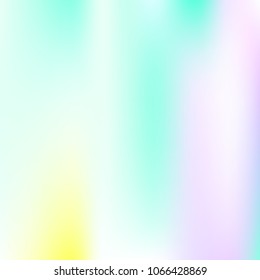 Holographic abstract background. Rainbow holographic backdrop with gradient mesh. 90s, 80s retro style. Iridescent graphic template for brochure, flyer, poster design, wallpaper, mobile screen.