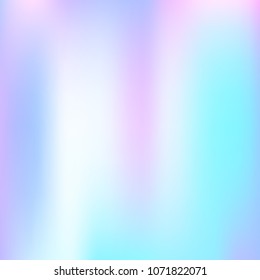 Holographic abstract background. Rainbow holographic backdrop with gradient mesh. 90s, 80s retro style. Iridescent graphic template for brochure, flyer, poster design, wallpaper, mobile screen.
