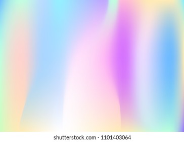 Holographic abstract background. Rainbow holographic backdrop with gradient mesh. 90s, 80s retro style. Iridescent graphic template for banner, flyer, cover design, mobile interface, web app.