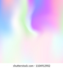 Holographic abstract background. Rainbow holographic backdrop with gradient mesh. 90s, 80s retro style. Pearlescent graphic template for banner, flyer, cover design, mobile interface, web app.