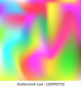 Holographic abstract background. Rainbow holographic backdrop with gradient mesh. 90s, 80s retro style. Pearlescent graphic template for banner, flyer, cover design, mobile interface, web app.