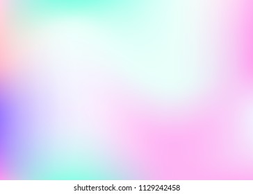 Holographic abstract background. Rainbow holographic backdrop with gradient mesh. 90s, 80s retro style. Pearlescent graphic template for book, annual, mobile interface, web app.