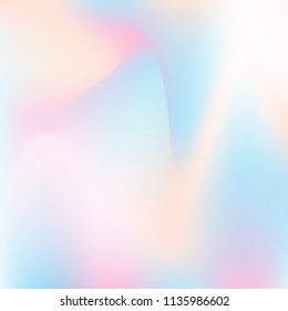 Holographic abstract background. Rainbow holographic backdrop with gradient mesh. 90s, 80s retro style. Pearlescent graphic template for banner, flyer, cover design, mobile interface, web app.