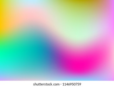 Holographic abstract background. Rainbow holographic backdrop with gradient mesh. 90s, 80s retro style. Pearlescent graphic template for placard, presentation, banner, brochure.