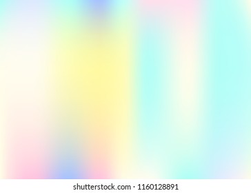 Holographic abstract background. Rainbow holographic backdrop with gradient mesh. 90s, 80s retro style. Iridescent graphic template for book, annual, mobile interface, web app.