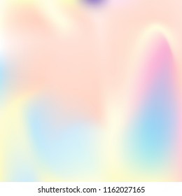 Holographic abstract background. Rainbow holographic backdrop with gradient mesh. 90s, 80s retro style. Iridescent graphic template for brochure, flyer, poster design, wallpaper, mobile screen.