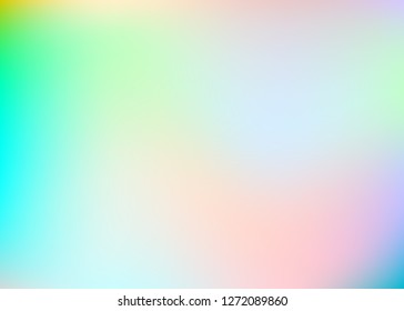 Holographic abstract background. Rainbow holographic backdrop with gradient mesh. 90s, 80s retro style. Iridescent graphic template for placard, presentation, banner, brochure.