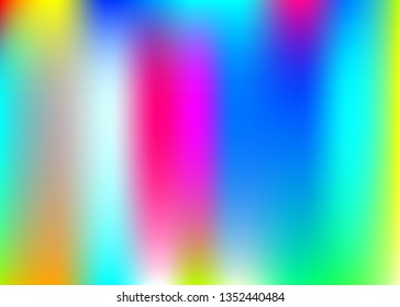Holographic abstract background. Rainbow holographic backdrop with gradient mesh. 90s, 80s retro style. Pearlescent graphic template for banner, flyer, cover design, mobile interface, web app.