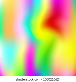 Holographic abstract background. Spectrum holographic backdrop with gradient mesh. 90s, 80s retro style. Pearlescent graphic template for brochure, flyer, poster design, wallpaper, mobile screen.