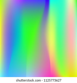 Holographic abstract background. Spectrum holographic backdrop with gradient mesh. 90s, 80s retro style. Pearlescent graphic template for banner, flyer, cover design, mobile interface, web app.