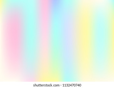 Holographic abstract background. Spectrum holographic backdrop with gradient mesh. 90s, 80s retro style. Iridescent graphic template for brochure, banner, wallpaper, mobile screen.