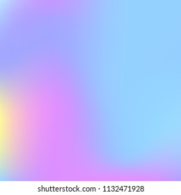 Holographic abstract background. Spectrum holographic backdrop with gradient mesh. 90s, 80s retro style. Pearlescent graphic template for brochure, flyer, poster design, wallpaper, mobile screen.