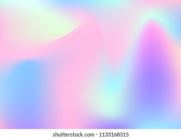 Holographic abstract background. Spectrum holographic backdrop with gradient mesh. 90s, 80s retro style. Iridescent graphic template for banner, flyer, cover design, mobile interface, web app.