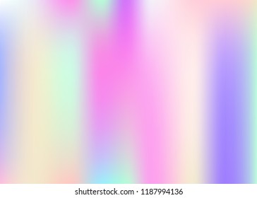 Holographic abstract background. Spectrum holographic backdrop with gradient mesh. 90s, 80s retro style. Iridescent graphic template for book, annual, mobile interface, web app.