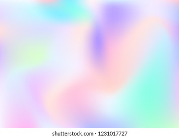 Holographic abstract background. Spectrum holographic backdrop with gradient mesh. 90s, 80s retro style. Pearlescent graphic template for brochure, flyer, poster design, wallpaper, mobile screen.