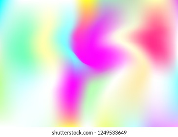 Holographic abstract background. Spectrum holographic backdrop with gradient mesh. 90s, 80s retro style. Iridescent graphic template for brochure, banner, wallpaper, mobile screen.