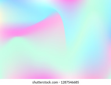 Holographic abstract background. Spectrum holographic backdrop with gradient mesh. 90s, 80s retro style. Iridescent graphic template for book, annual, mobile interface, web app.
