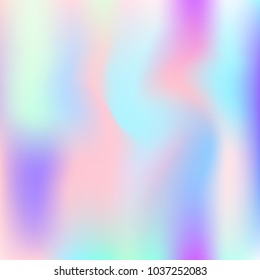 Holographic abstract background. Stylish holographic backdrop with gradient mesh. 90s, 80s retro style. Pearlescent graphic template for brochure, flyer, poster design, wallpaper, mobile screen.