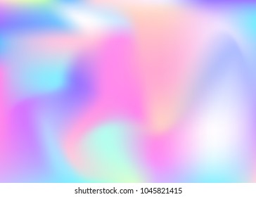 Holographic abstract background. Stylish holographic backdrop with gradient mesh. 90s, 80s retro style. Iridescent graphic template for brochure, banner, wallpaper, mobile screen.
