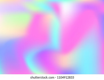 Holographic abstract background. Stylish holographic backdrop with gradient mesh. 90s, 80s retro style. Pearlescent graphic template for placard, presentation, banner, brochure.