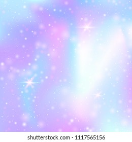 Holographic abstract background. Stylish holographic backdrop with gradient mesh. 90s, 80s retro style. Iridescent graphic template for brochure, flyer, poster design, wallpaper, mobile screen.