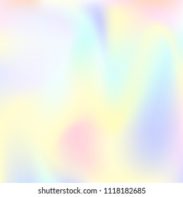 Holographic abstract background. Stylish holographic backdrop with gradient mesh. 90s, 80s retro style. Pearlescent graphic template for brochure, flyer, poster design, wallpaper, mobile screen.