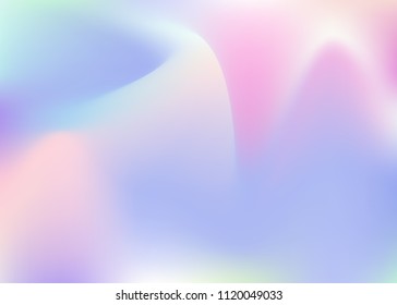 Holographic abstract background. Stylish holographic backdrop with gradient mesh. 90s, 80s retro style. Pearlescent graphic template for brochure, flyer, poster design, wallpaper, mobile screen.