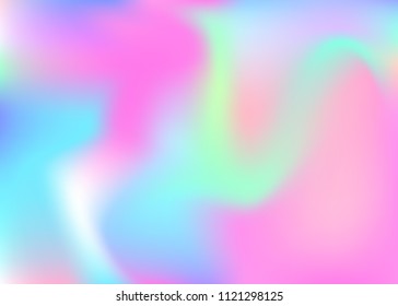 Holographic abstract background. Stylish holographic backdrop with gradient mesh. 90s, 80s retro style. Pearlescent graphic template for placard, presentation, banner, brochure.