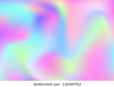 Holographic abstract background. Stylish holographic backdrop with gradient mesh. 90s, 80s retro style. Iridescent graphic template for brochure, flyer, poster design, wallpaper, mobile screen.