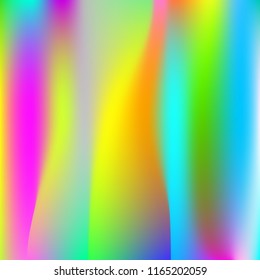 Holographic abstract background. Stylish holographic backdrop with gradient mesh. 90s, 80s retro style. Iridescent graphic template for banner, flyer, cover design, mobile interface, web app.