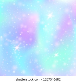 Holographic abstract background. Stylish holographic backdrop with gradient mesh. 90s, 80s retro style. Iridescent graphic template for brochure, flyer, poster design, wallpaper, mobile screen.