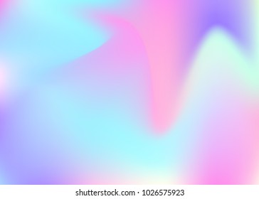 Holographic abstract background. Trendy holographic backdrop with gradient mesh. 90s, 80s retro style. Pearlescent graphic template for banner, flyer, cover design, mobile interface, web app.