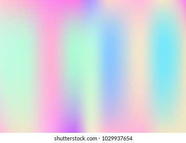 Holographic abstract background. Trendy holographic backdrop with gradient mesh. 90s, 80s retro style. Pearlescent graphic template for banner, flyer, cover design, mobile interface, web app.