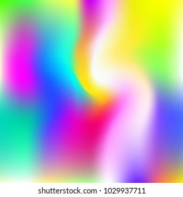 Holographic abstract background. Trendy holographic backdrop with gradient mesh. 90s, 80s retro style. Pearlescent graphic template for banner, flyer, cover design, mobile interface, web app.