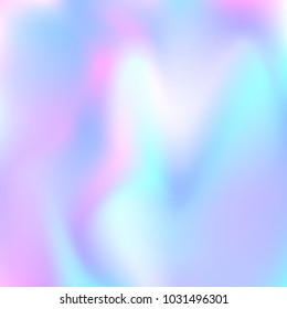 Holographic abstract background. Trendy holographic backdrop with gradient mesh. 90s, 80s retro style. Pearlescent graphic template for banner, flyer, cover design, mobile interface, web app.