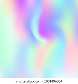 Holographic abstract background. Trendy holographic backdrop with gradient mesh. 90s, 80s retro style. Pearlescent graphic template for banner, flyer, cover design, mobile interface, web app.