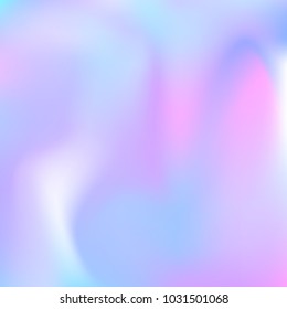 Holographic abstract background. Trendy holographic backdrop with gradient mesh. 90s, 80s retro style. Pearlescent graphic template for banner, flyer, cover design, mobile interface, web app.