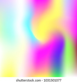 Holographic abstract background. Trendy holographic backdrop with gradient mesh. 90s, 80s retro style. Pearlescent graphic template for banner, flyer, cover design, mobile interface, web app.