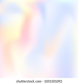 Holographic abstract background. Trendy holographic backdrop with gradient mesh. 90s, 80s retro style. Pearlescent graphic template for banner, flyer, cover design, mobile interface, web app.