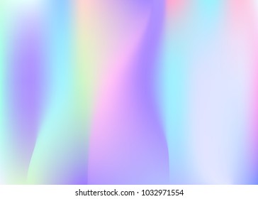 Holographic abstract background. Trendy holographic backdrop with gradient mesh. 90s, 80s retro style. Pearlescent graphic template for banner, flyer, cover design, mobile interface, web app.